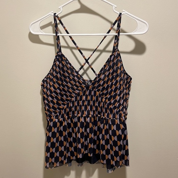 By Anthropologie Strappy Tank Ruched Mesh Detail Small Top Ruffle - Picture 4 of 7
